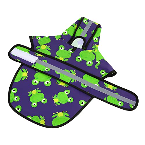 Dog Raincoat with Hood & Leash Hole S (Large / Frogs)