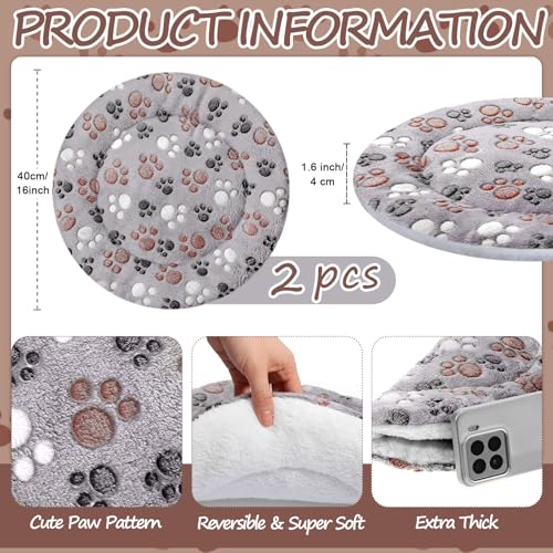 2 Pack Self Heating Cat Pad Self Heating Cat Bed Machine Washable Heat Pet Mat Reversible Body Thermal Warm Round Dog Bed Crate Blanket for Feral and Indoor Cats (16'' / Dog Paw)