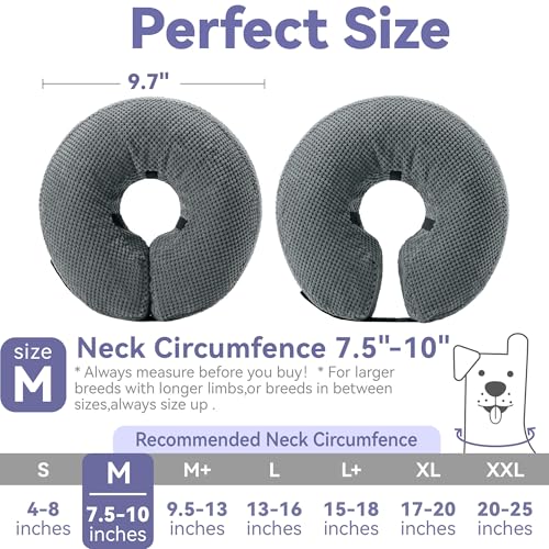 Soft Inflatable Dog Cone Collar Alternative After Surgery (M(Neck 7.5"-10") / grey)