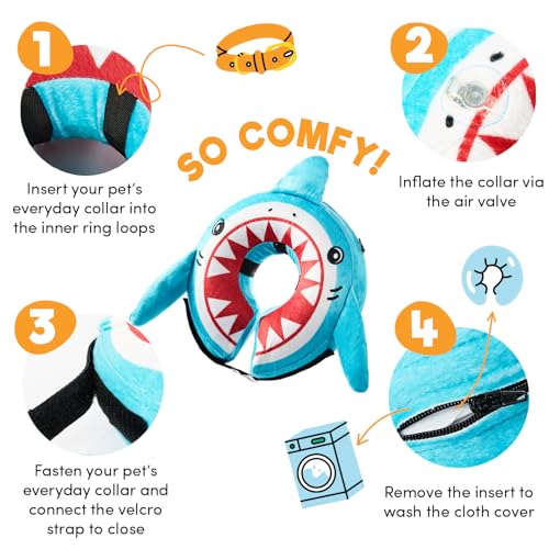 Inflatable Dog Cone Collar Alternative After Surgery Medium (Shark / Medium [Neck:7"-11"])