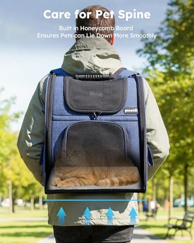 Cat Carrier Backpack Expandable (Blue / 12.6"L x 10.2"W x 16.5"H)