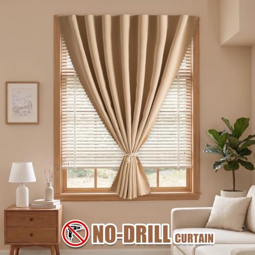 Self Adhesive Curtains for Windows (Beige / 59"W x 71"L (Pack of 1))