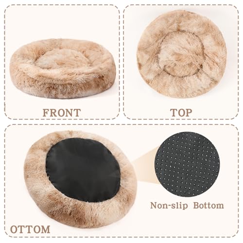 Calming Donut Dog Bed (Gradient BeigeBrown / Small 19.7''x19.7''x7'')