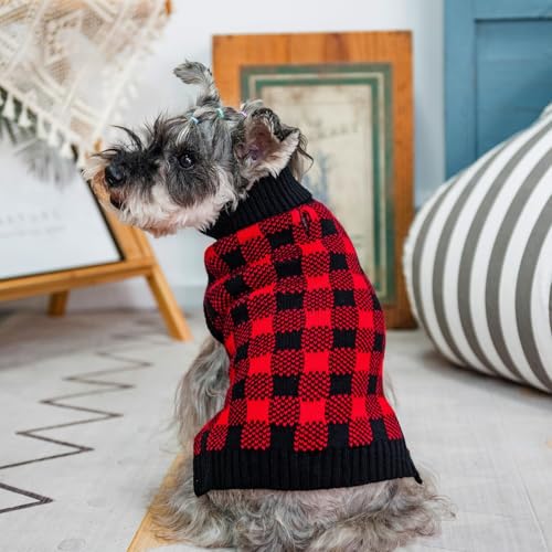 Dog Sweaters for Large Medium Small Dogs (S - Chest 16", Back 12" / Red&Black)
