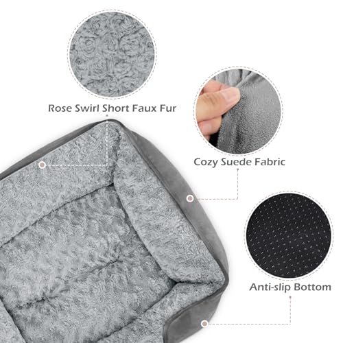 Small Dog Bed Rectangle Washable Orthopedic Soft Calming Sleeping Durable Pet Cuddler with Anti (S(20"x 19"x 6") / Light Grey)