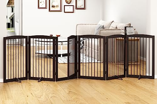 Freestanding Pet Gate with Door (6 Panel 32" / Dark Brown)
