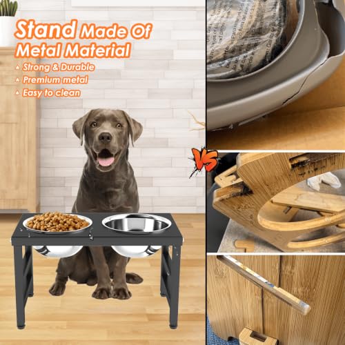 Metal Raised Dog Bowl (Black - L Dog Mat / Height:10inch)