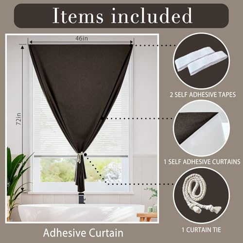 100% Blackout Curtains for Bedroom Stick On Curtains Window Shades Pull Down Blackout Window Cover No Drillng Self Adhesive Curtains No Rod Small Windows (45"W x 72"L (Pack of 1) / Dark Brown)