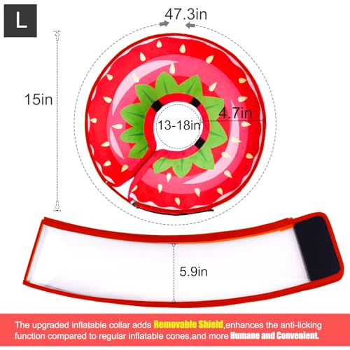 Inflatable Dog Cone Collar for Large Medium Small Dogs (Strawberry / Large)