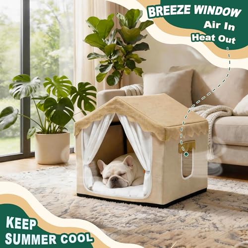 Boho Dog House Indoor (M (18"×18"×18") / Beige)