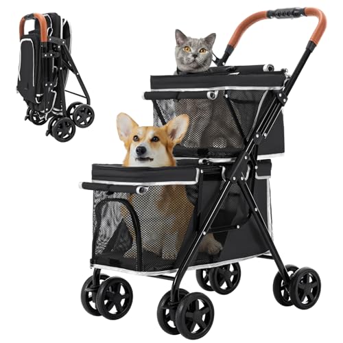 Double Pet Stroller for 2 Dogs & Cats (Black)