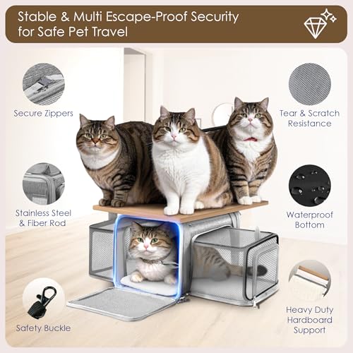 Top and 2 Sides Expandable Cat Carrier 18x11x11 TSA Airline Approved (Grey / 18.0"L x 11.0"W x 11.0"H)