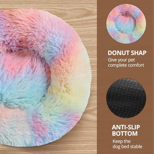 Calming Dog Bed for Small Dogs (Rainbow / 23.0"L x 23.0"W x 8.0"Th)