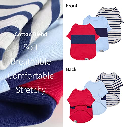 3 Pack Color Block Striped Dog Shirt (XX-Large / Red-Blue-Grey)