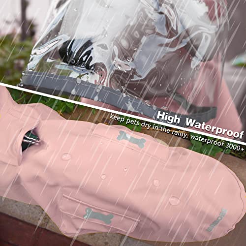Dog Raincoat Waterproof Rain Poncho with Hoodie (Large: 22-37lbs / Pink)