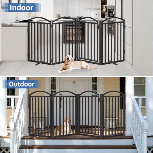 Metal Freestanding Dog Gates (Black / 80''W × 36''H)