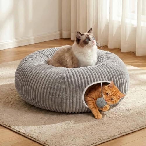 Cat Tunnel Bed for Indoor Cats (Grey / Medium)