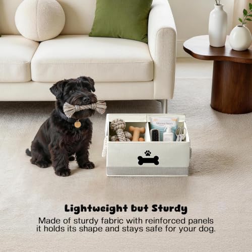 Dog Toy Basket with Double (Beige & Gray / Large)