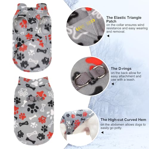 Small Dog Sweater Fleece Vest Winter Jacket (Small / GREY PAW)