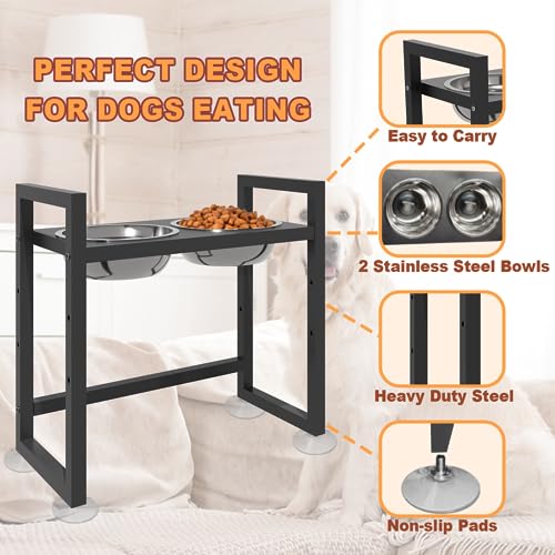 Elevated Dog Bowls Stand with 2 Stainless Steel Bowls (Matte black)