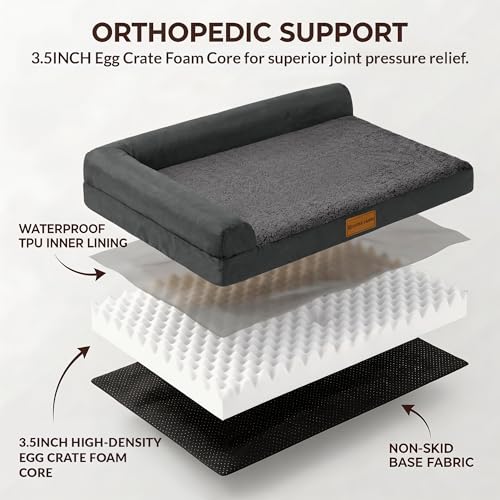 Orthopedic Large Dog Bed Washable Pet Sofa Bed 48X30 Dark Grey (Dark Grey / 48"L x 30"W x 3.5"Th)