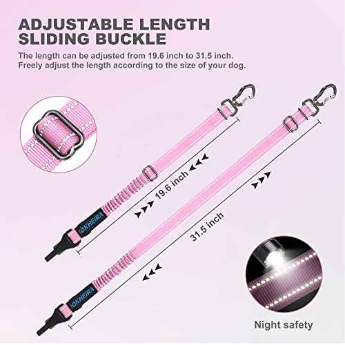 Dog Seatbelt Adjustable Reflective Bungee Harness with Aluminum Swivel Carabiner (Pink)