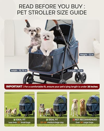 Dog Stroller for Large & Medium Dogs (Navy Blue)