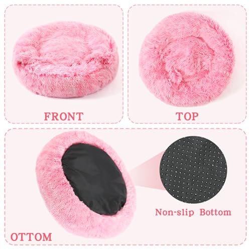 Calming Donut Dog Bed (Gradient Pink / Medium 25.5''x25.5''x9'')