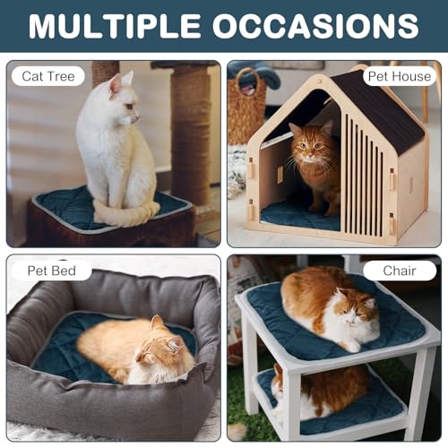 4 Pack Self Heating Cat Pad Self Warming Dog Mat Reflects Body Heat Extra Warm Thermal Pet Pad Washable Dog Cat Bed Crate Bed Mat Blanket (16 x 16 Inch / Blue)