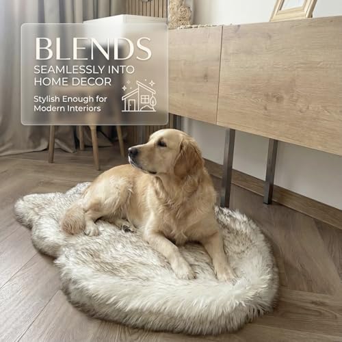 Faux Fur Orthopedic Dog Bed (White w/ Brown Tips / Medium)