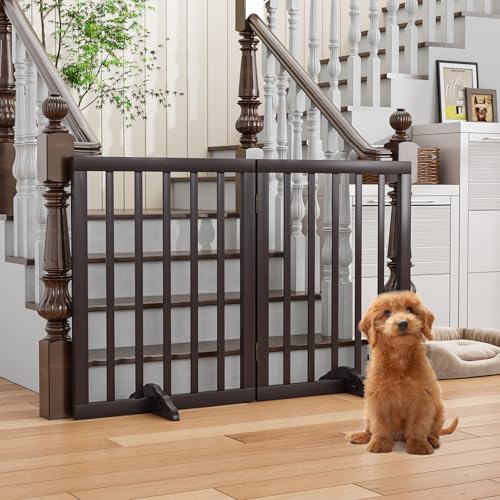 Freestanding Foldable Dog Gate 2 Panel (Dog Gate Brown / 2 Panel - 37 inches Wide)