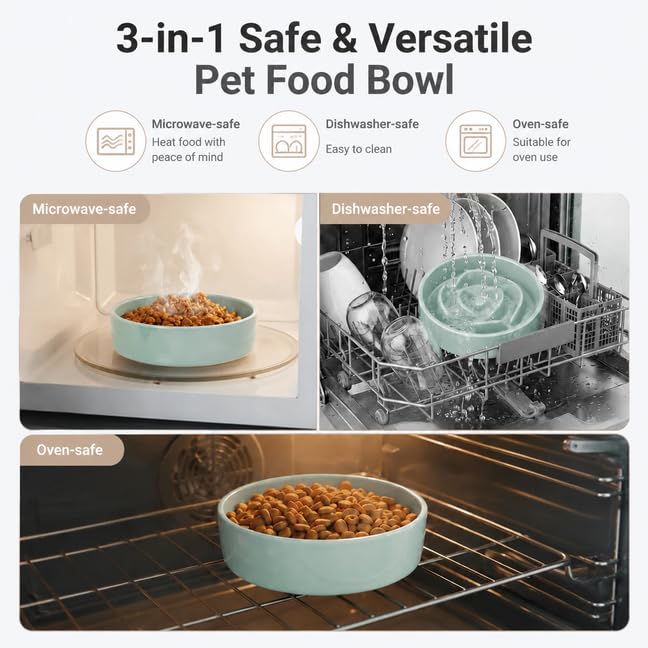 Elevated Slow Feeder Ceramic Dog Bowls 8.26in (Light Blue / 8.26in)