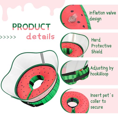 Raised Inflatable Dog Cone Collar to Stop Licking (Watermelon / XL(Neck 14"-18"))