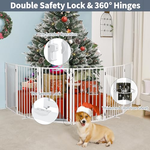 Metal Freestanding Dog Gates with Door for Outdoor Indoor (White / 【6 Panels with Door】 36''H*120''W)