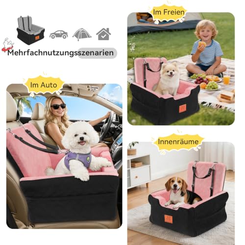Dog Car Seat for Small Medium Dogs (Black-Pink)
