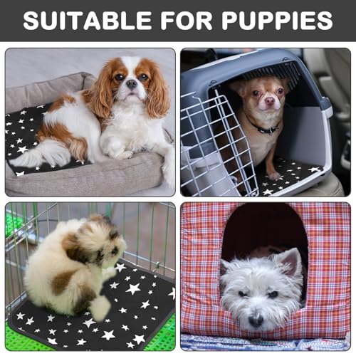 4 Pack Self Warming Cat Bed Self Heating Cat Mat Star Pattern Soft Dog Crate Pad Thermal Pet Mat Anti Slip Kennel Dog Washable Warming Bed for Outdoor Indoor (18 x 18 Inch / Black)