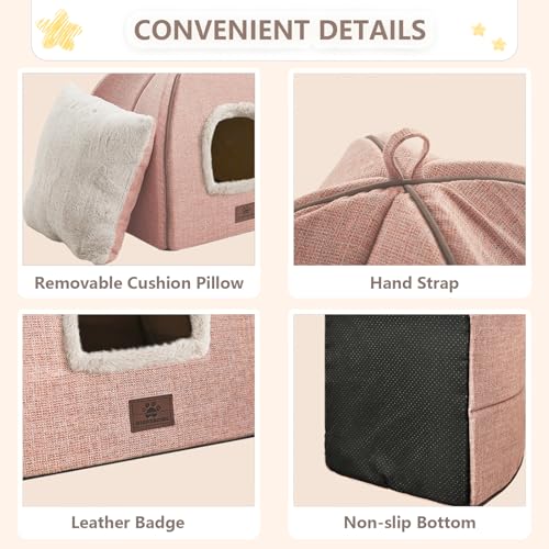 Cat Bed for Indoor Cats (Light Pink / M(15 x 15 x 15 Inch))