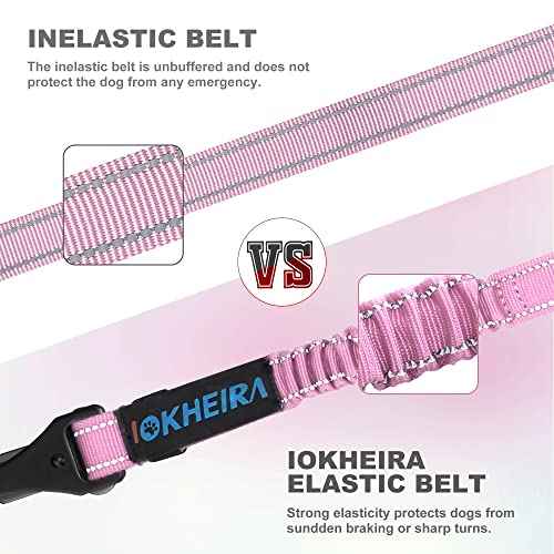 Dog Seatbelt Adjustable Reflective Bungee Harness with Aluminum Swivel Carabiner (Pink)