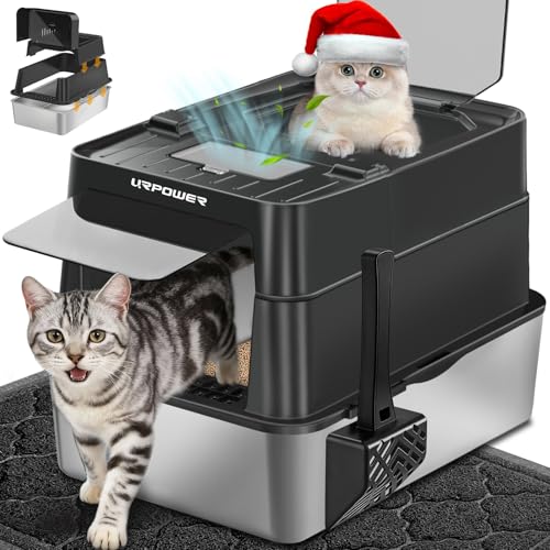 XL Stainless Steel Cat Litter Box with 110° Flip (Matte Black / X-Large)
