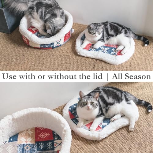Cat Bed Cave Enclosed Hideaway with Detachable Lid for Kitten (Snow)