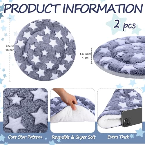 2 Pack Self Heating Cat Pad Self Heating Cat Bed Machine Washable Heat Pet Mat Reversible Body Thermal Warm Round Dog Bed Crate Blanket for Feral and Indoor Cats (16'' / Blue Large Star)