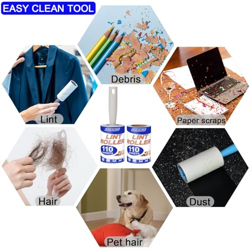 Lint Roller for Pet Hair (5 Handles + 10 Refills（1100 Sheets）)