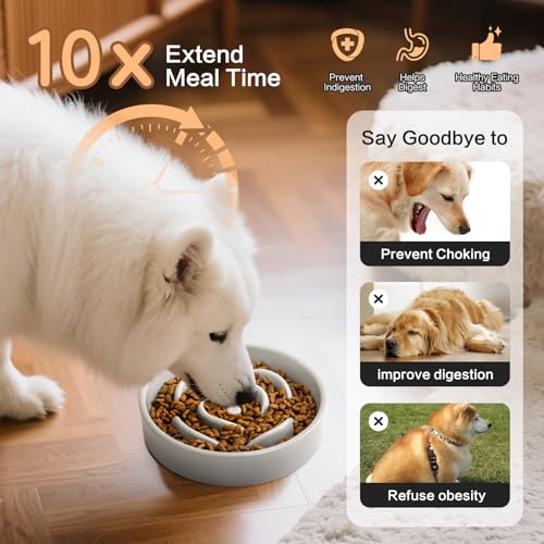6'' Ceramic Slow Feeder Dog Bowls (6 inch / Grey)