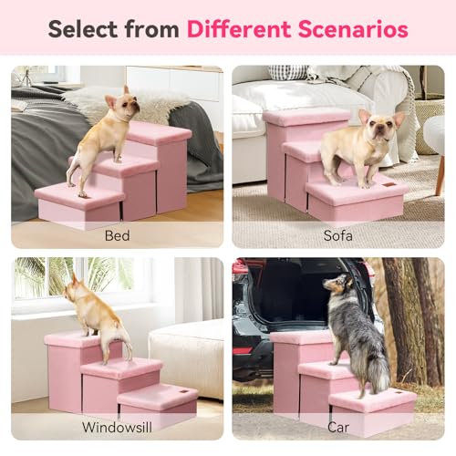 Dog Stairs with Storage (Pink Furry Lids No Condo / 3)
