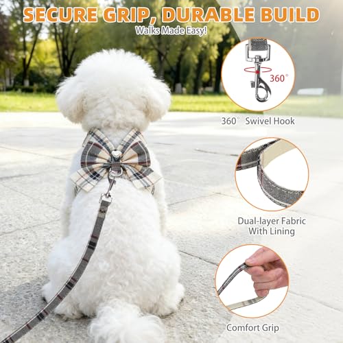 Small Dog Harness and Leash Set (Beige / S (Chest Girth: 13.8"-15.7"))