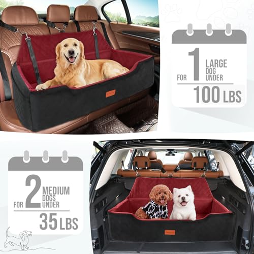 Large Dog Car Seat Under 100 lbs (Black/Red)