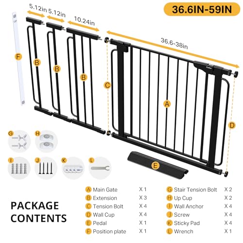 36.6 59" Extra Wide Baby Gate for Stairs (Black / 36.6-59"W x 30.5"H)