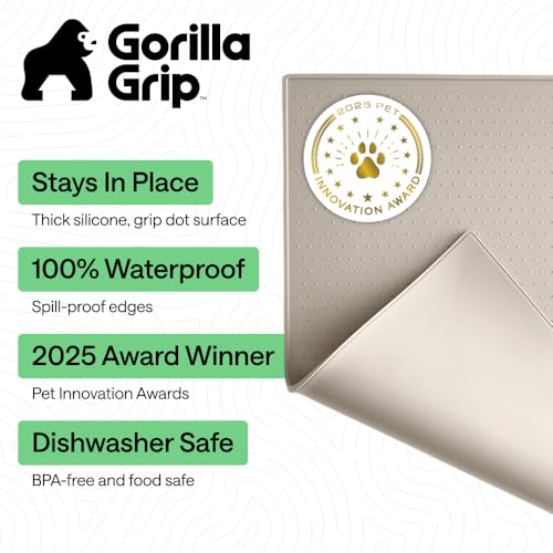 Dog Food Mat 100% Waterproof Silicone (Beige / 26"l X 17"w)