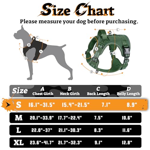 Tactical Dog Harness for Small Dogs (S(Chest:16.1"-31.5",Neck:15.4"-21.6",Back:7.1") / Green)