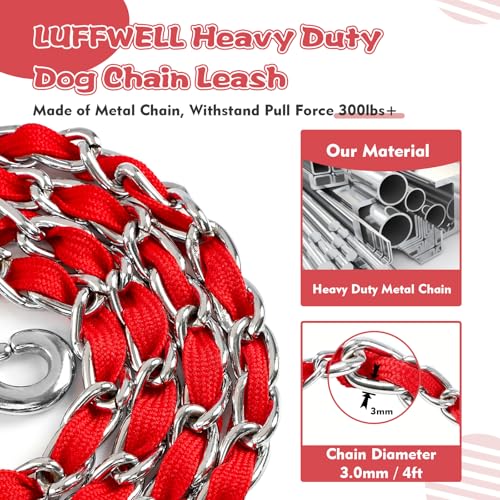 Metal Chain Dog Leash Chew Proof for Dogs (Red / 4FT 3.0mm (Medium dogs))